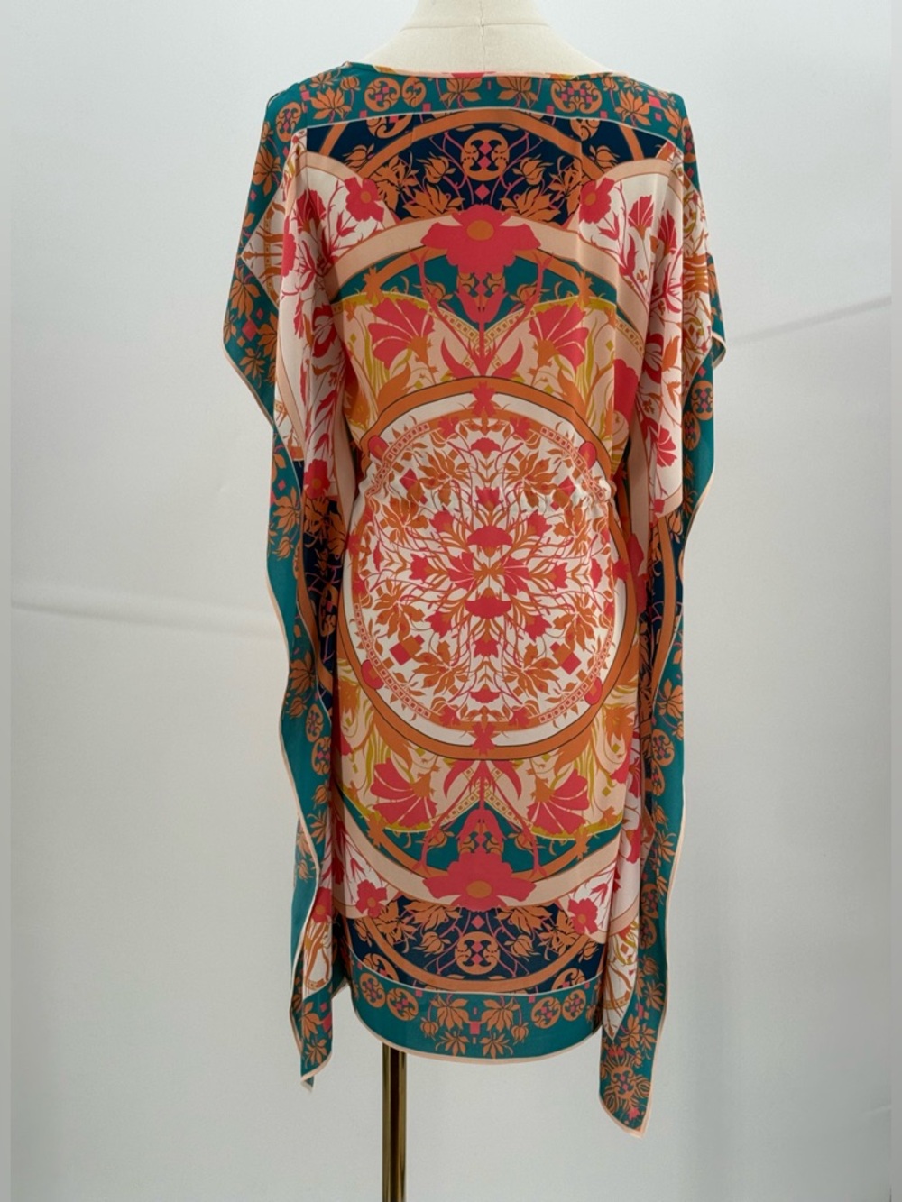 BCBGMAXAZRIA Inesa Floral Kaftan Tunic Kimono Coral Print Mini Dress Size XS - Picture 2 of 12